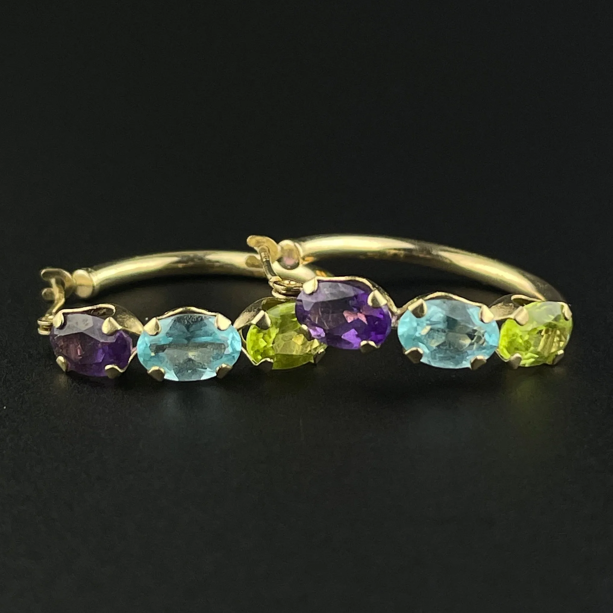 10K Gold Amethyst Peridot Blue Topaz Hoop Earrings