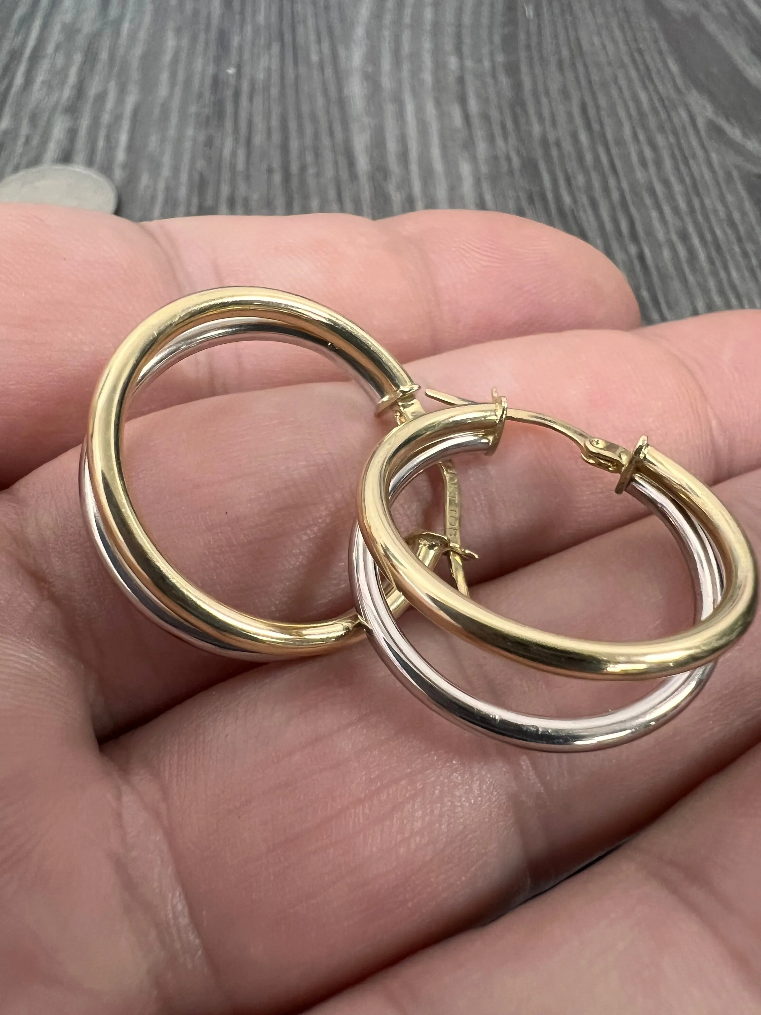 10k two color double hoops earrings Italian handcrafted-227046