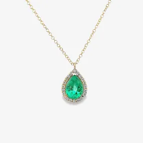 1.30CT Emerald & Diamond Halo Necklace