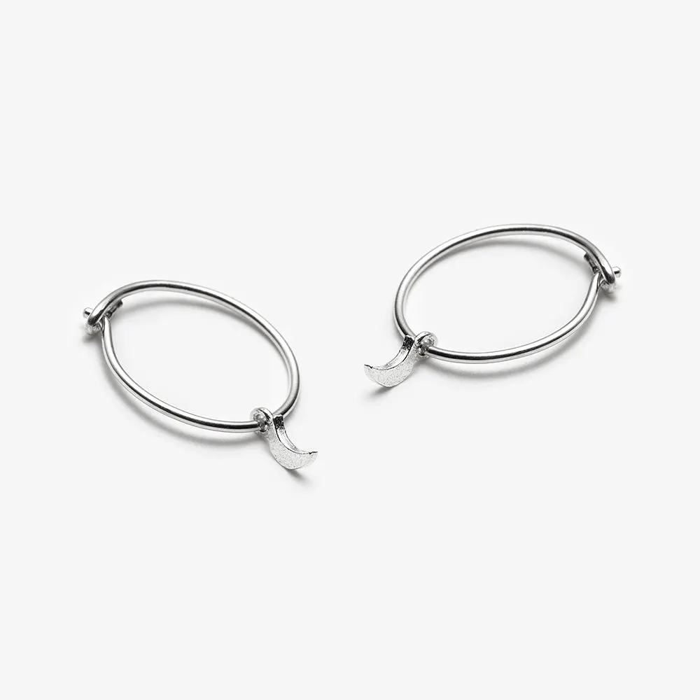 13mm Moon Charm Sleepers Earrings - Silver