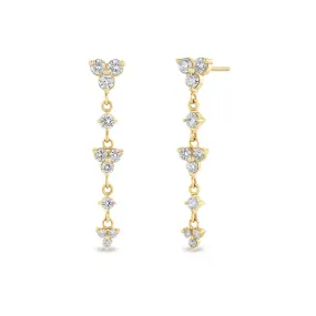 14k Alternating Graduated Prong Diamond & Diamond Trio Drop Earrings