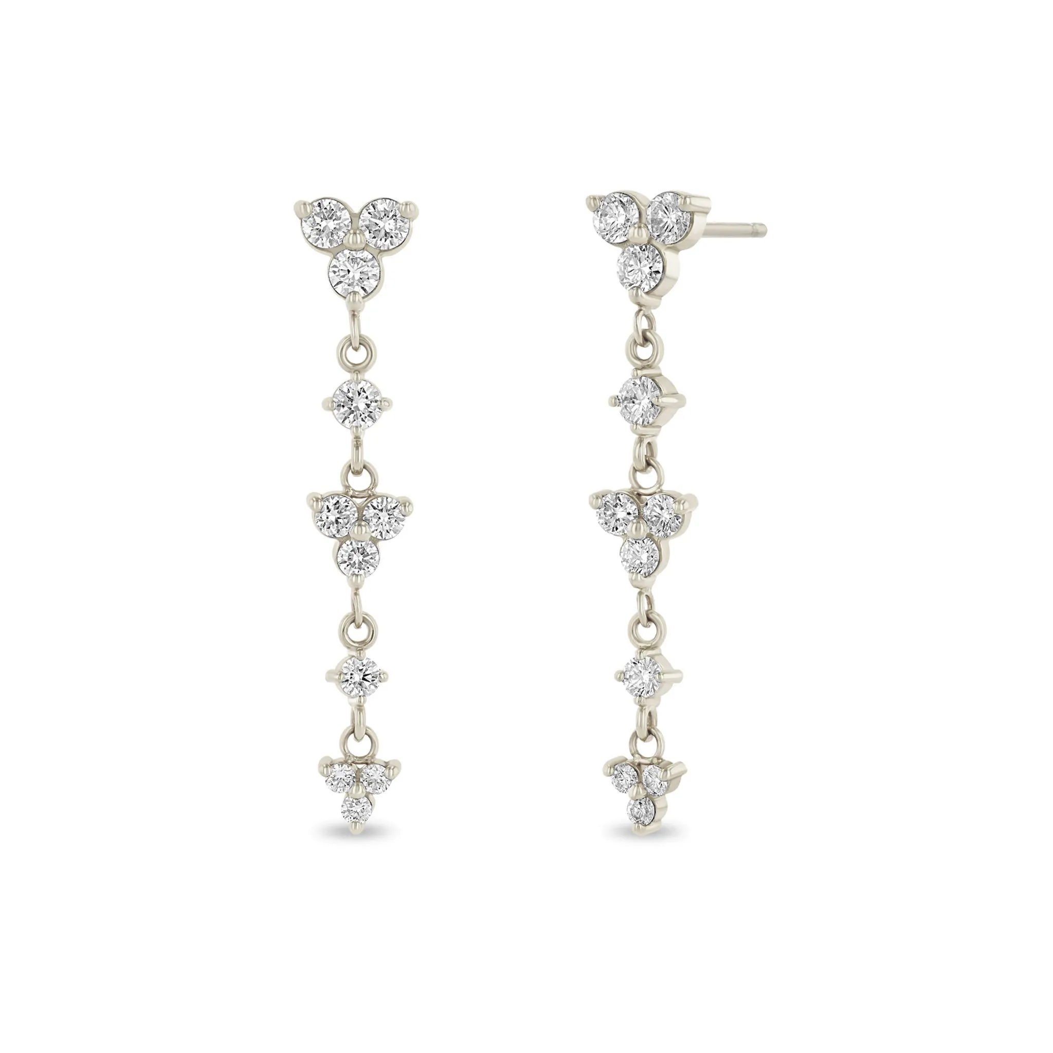 14k Alternating Graduated Prong Diamond & Diamond Trio Drop Earrings