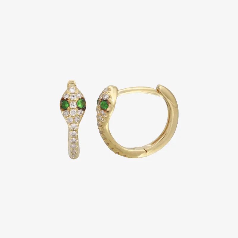 14k Gold Diamond & Tsavorite Snake Huggies