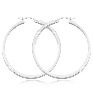 14K WHITE GOLD 40MM SQUARE TUBE HOOP EARRINGS