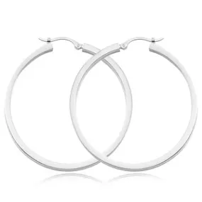 14K WHITE GOLD 40MM SQUARE TUBE HOOP EARRINGS