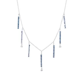 14K WHITE GOLD BLUE DIAMOND BAR DANGLE NECKLACE