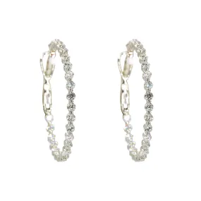 14K White Gold Diamond Hoops W/ 3.2ct Diamonds & Shared Prong Setting