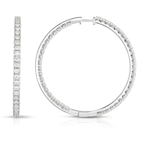 14k White Gold French Cut In/Out Hoops