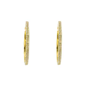 14K Yellow Gold Diamond Hoop Earrings W/ 0.3ct VS-SI Diamonds in Double Row