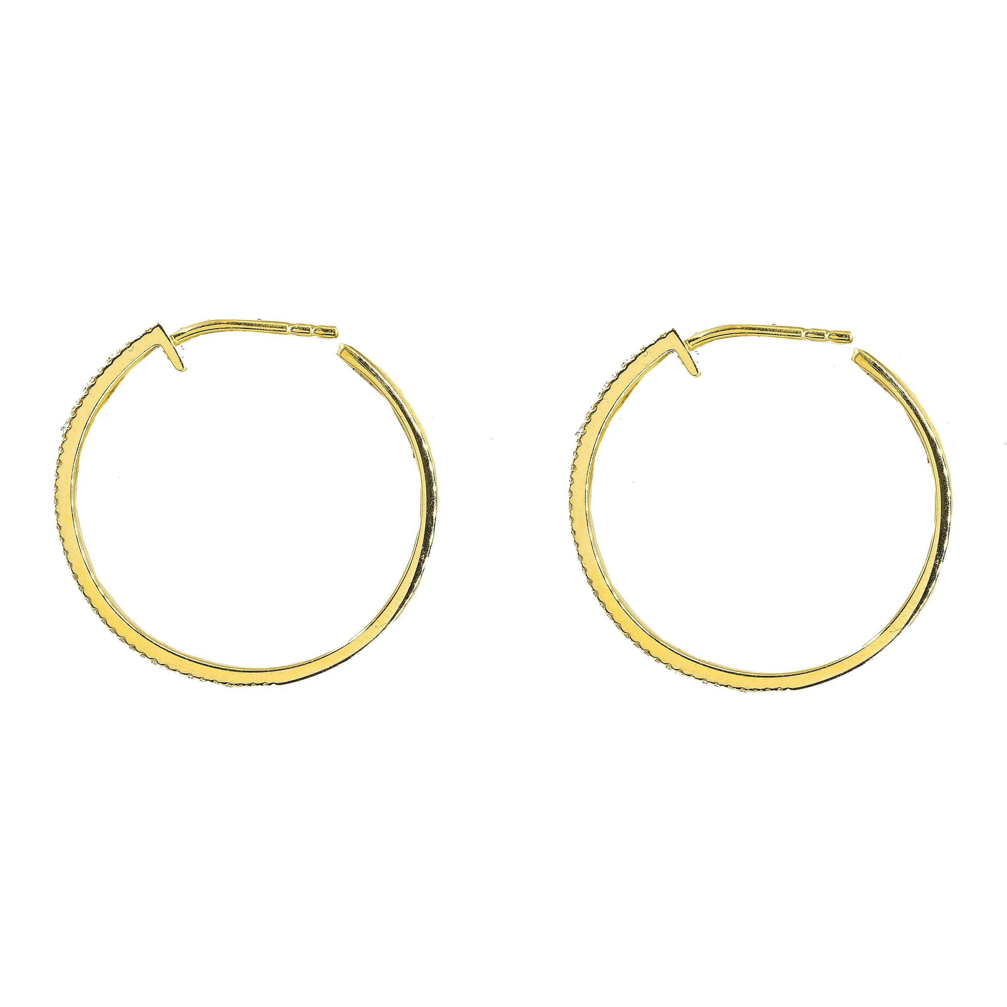 14K Yellow Gold Diamond Hoop Earrings W/ 0.3ct VS-SI Diamonds in Double Row