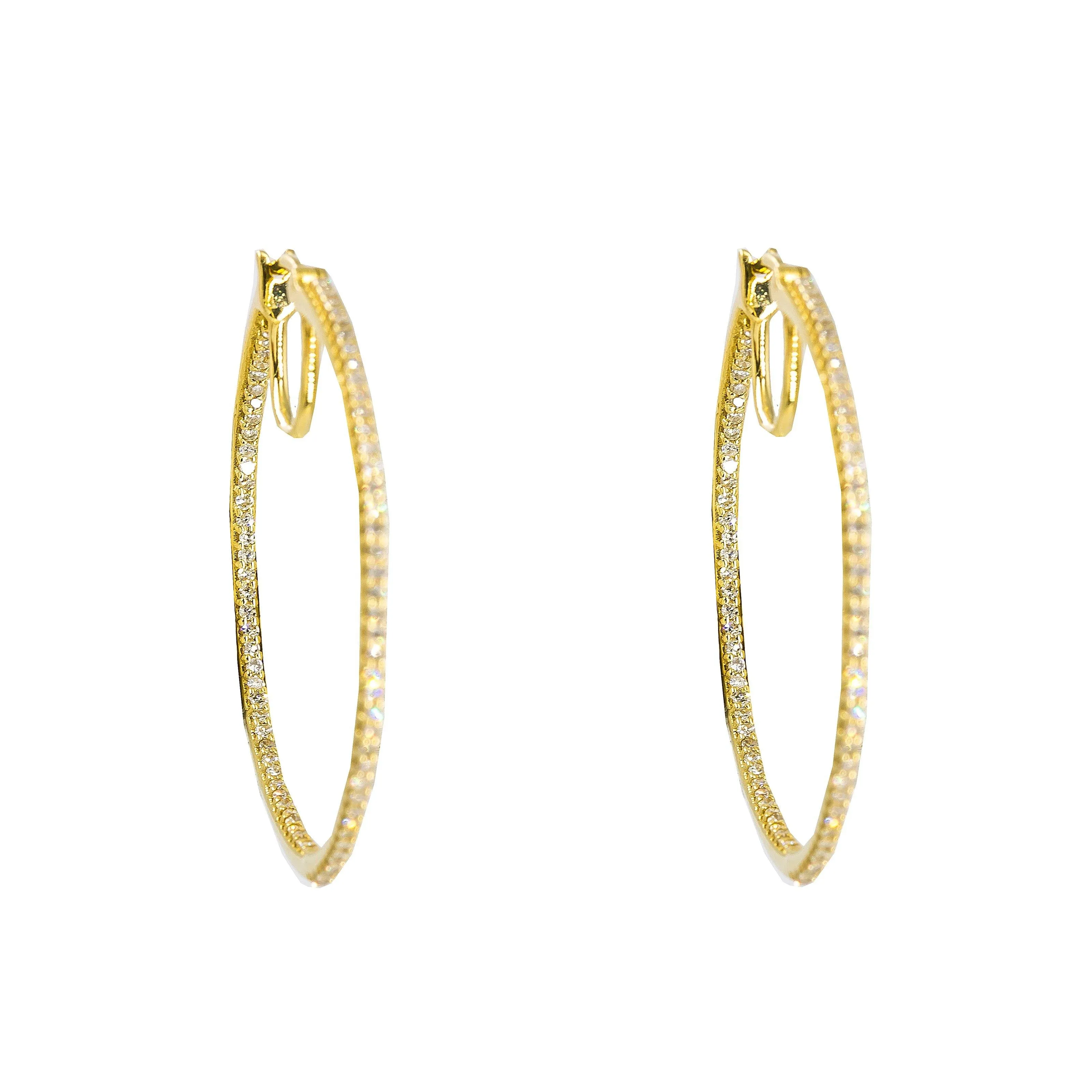 14K Yellow Gold Diamond Hoop Earrings W/ 0.50ct SI Diamonds