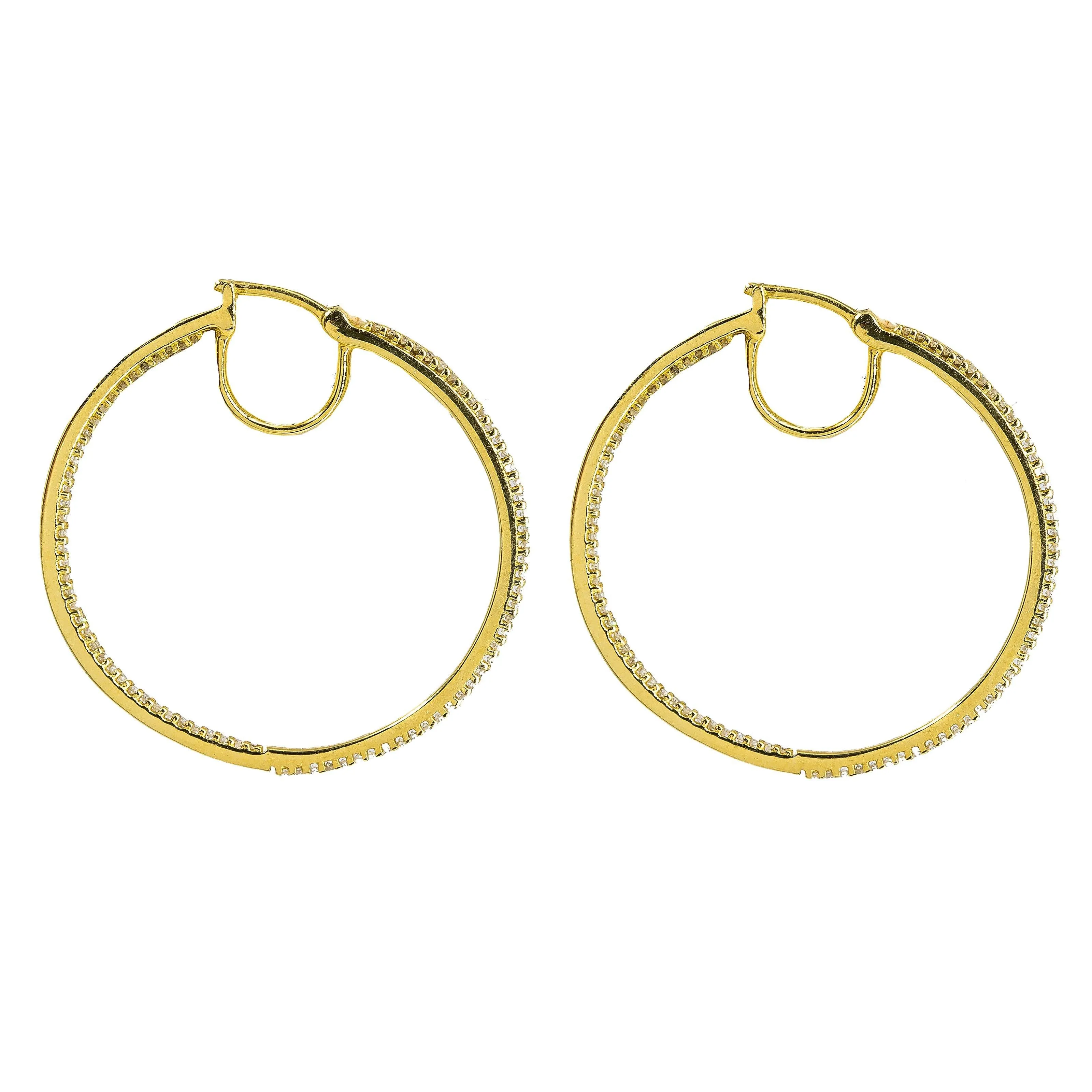 14K Yellow Gold Diamond Hoop Earrings W/ 0.50ct SI Diamonds