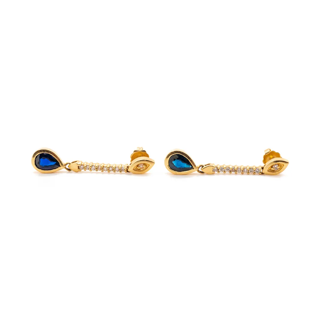 14K Yellow Gold Ladies Sapphire & Diamond Dangle Earrings