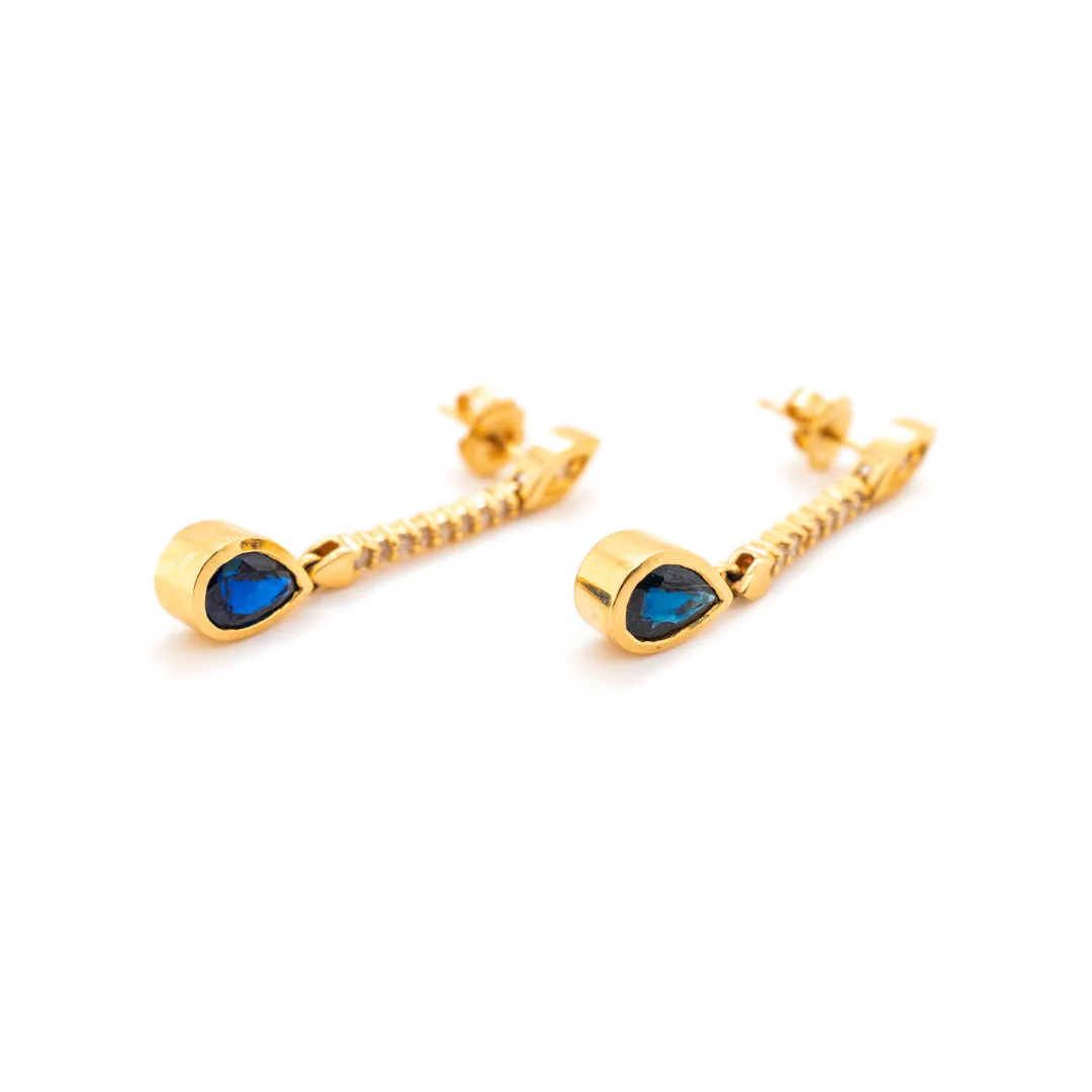 14K Yellow Gold Ladies Sapphire & Diamond Dangle Earrings