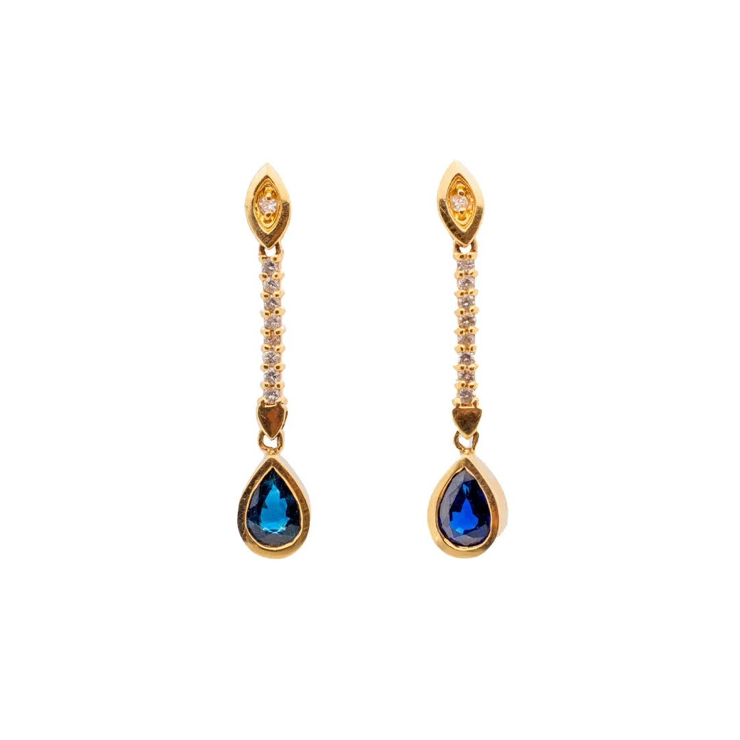 14K Yellow Gold Ladies Sapphire & Diamond Dangle Earrings