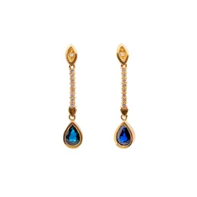 14K Yellow Gold Ladies Sapphire & Diamond Dangle Earrings