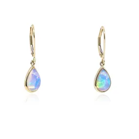 14K YELLOW GOLD PEAR SHAPE ETHIOPIAN OPAL DANGLE EARRINGS