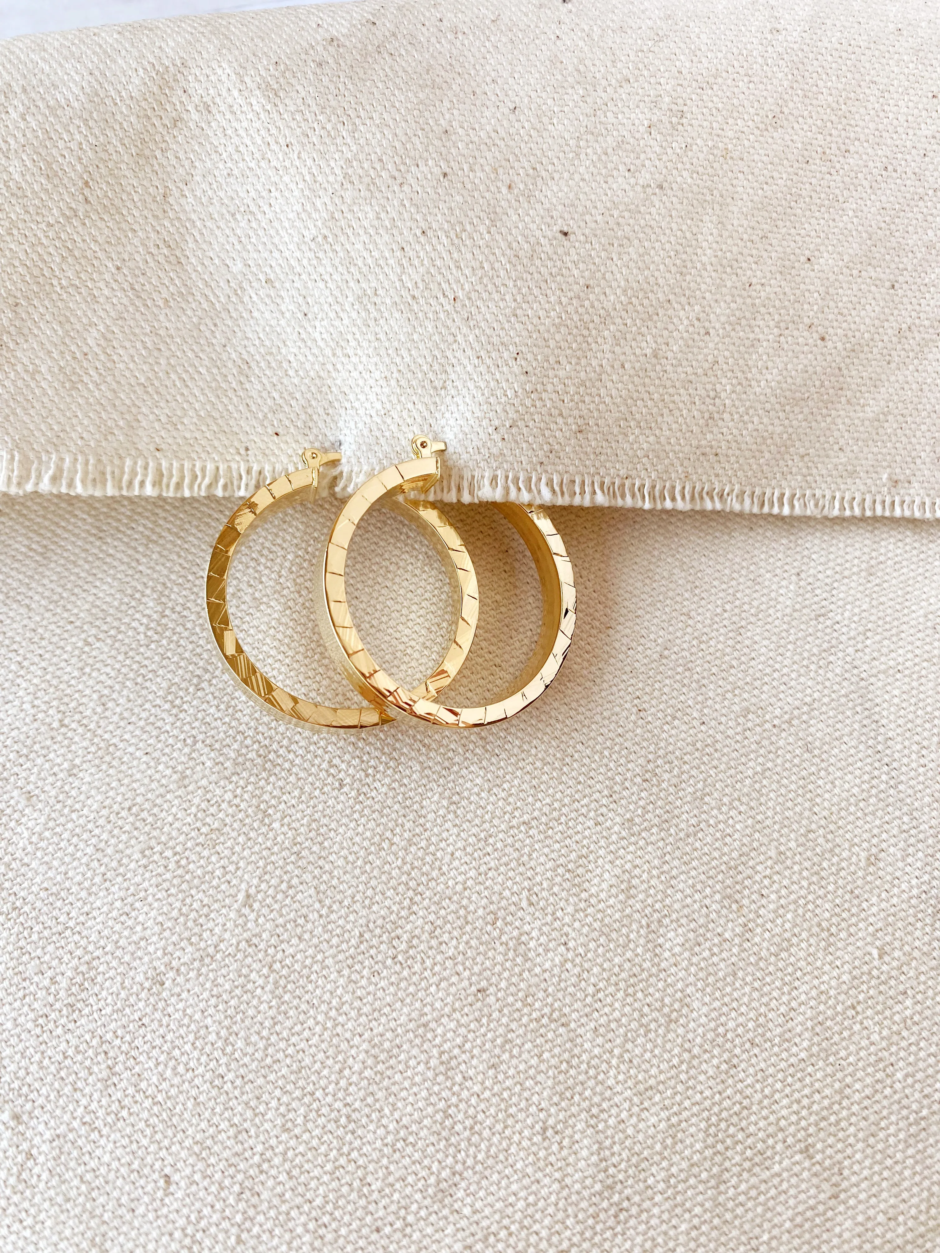 18K Gold Filled 35mm Flat Hoop With Scalloped Side Detail