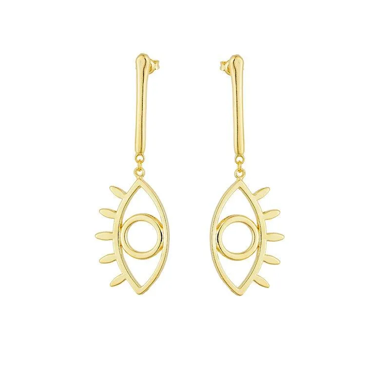 18k Gold Filled Dangling Evil Eyes Earring