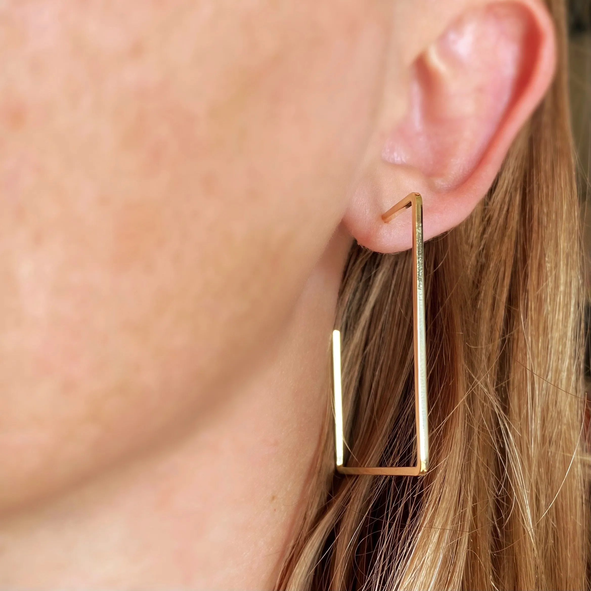 18k Gold Filled Square Shaped Wire Half Hoop Earrings