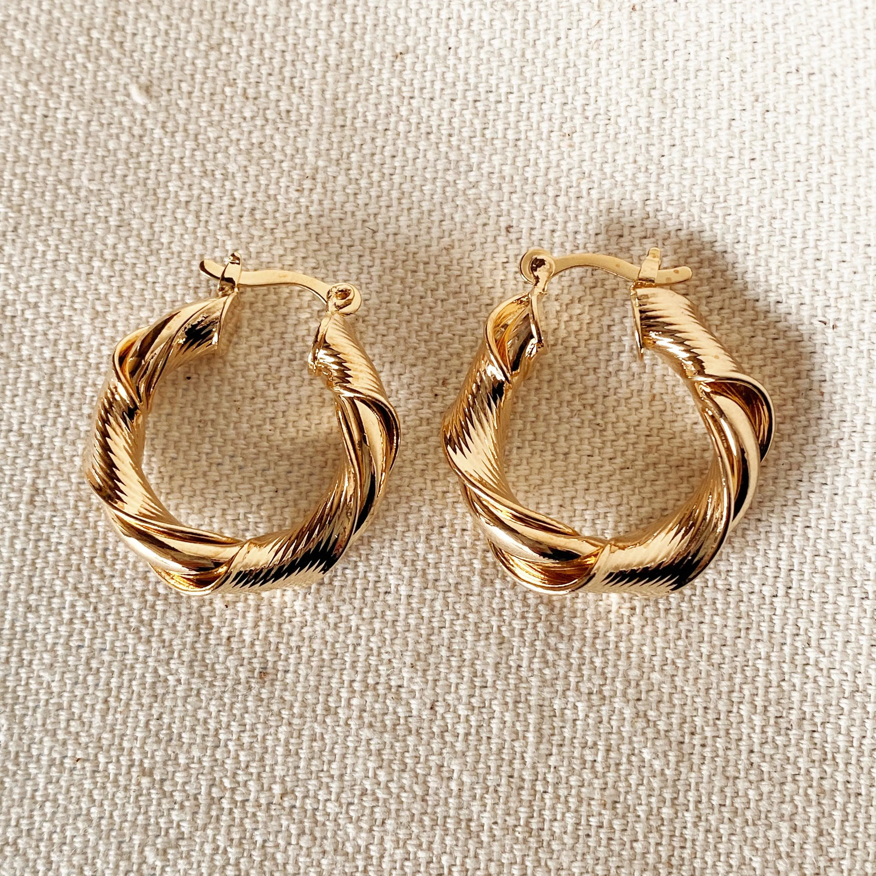 18k Gold Filled Twisted Hoop Earrings