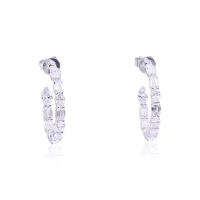 18K WHITE GOLD MIXED-CUT DIAMOND INSIDE-OUTSIDE HOOP EARRINGS 3.69CTW