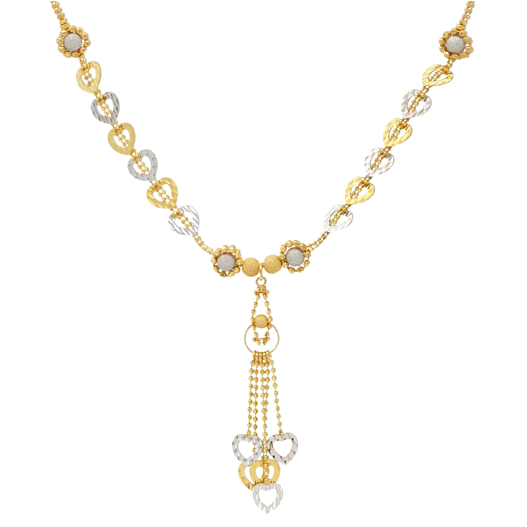 22K Yellow & White Gold Beaded Heart Necklace Set (15.6gm)