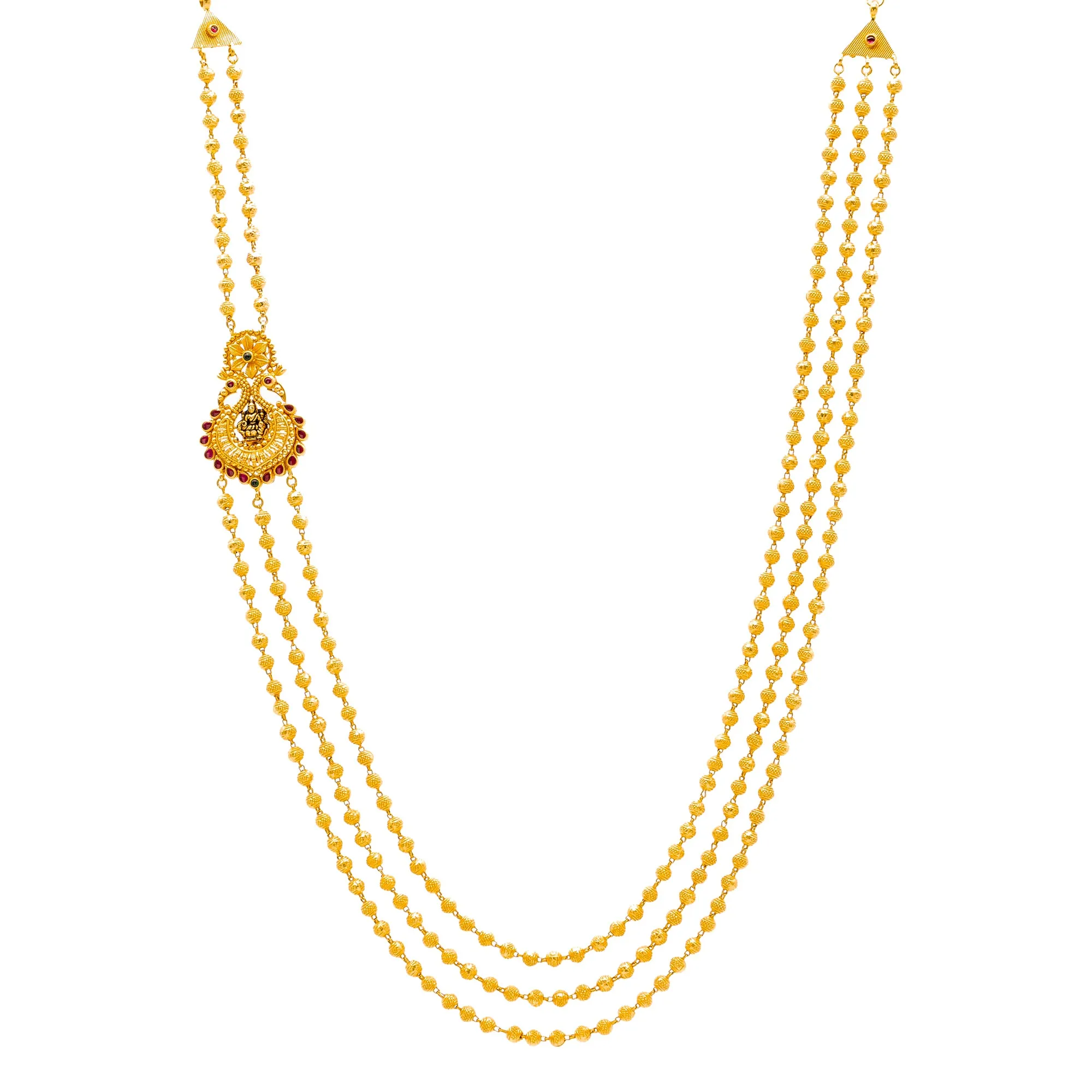 22K Yellow Gold Beaded Temple Jewelry Set