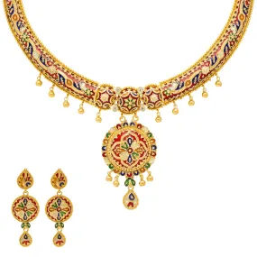 22K Yellow Gold Meenakari Jewelry Set (67.8gm)