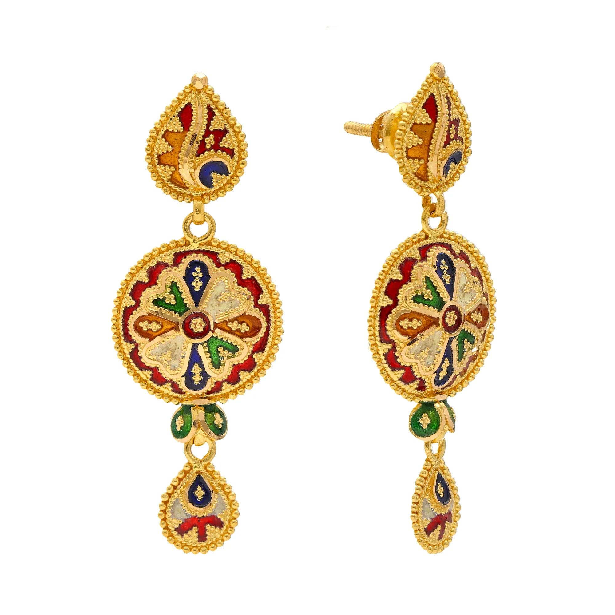 22K Yellow Gold Meenakari Jewelry Set (67.8gm)