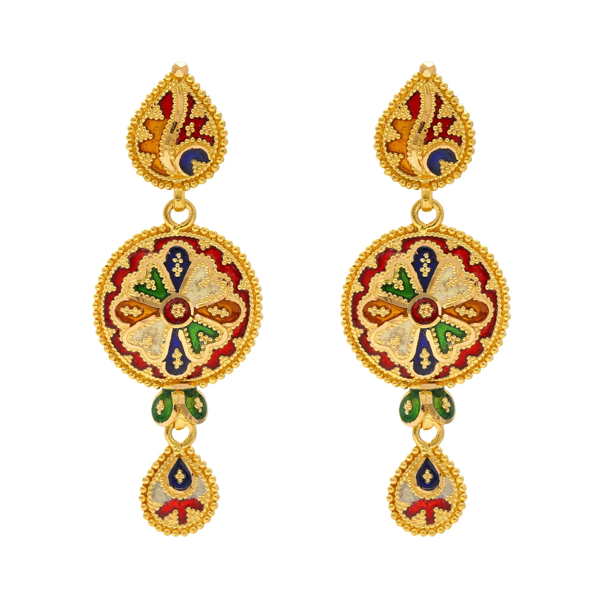 22K Yellow Gold Meenakari Jewelry Set (67.8gm)