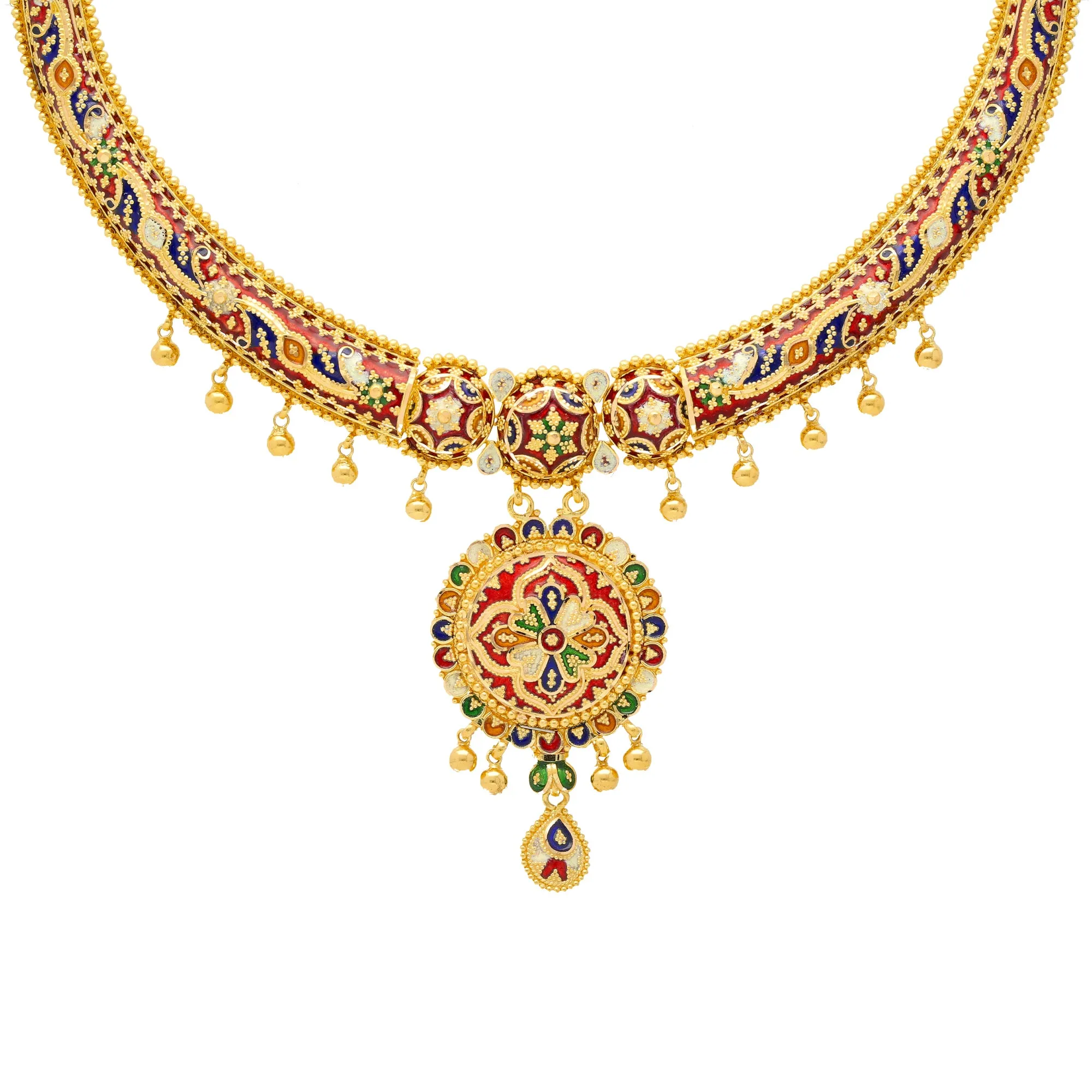 22K Yellow Gold Meenakari Jewelry Set (67.8gm)