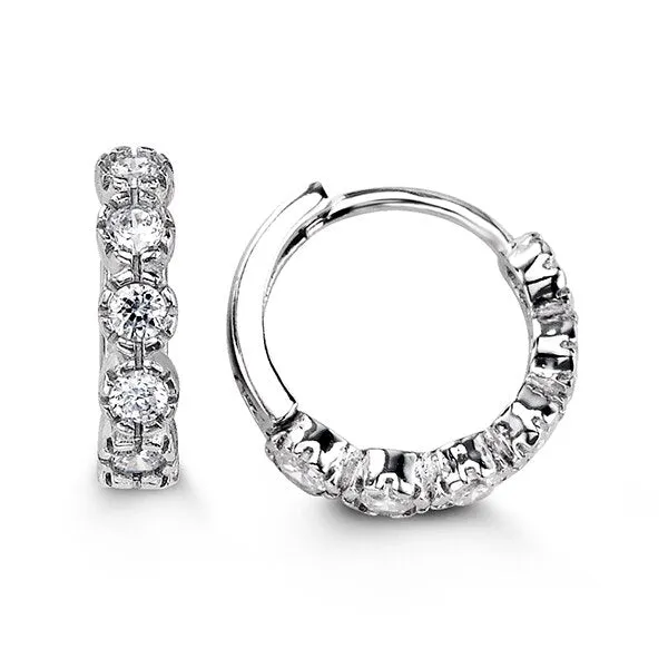 925 Sterling Silver Rounded Bezel Set CZ Huggies