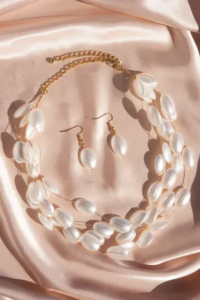 Amelia Layered Oval Baroque Pearl Necklace & Earring Set