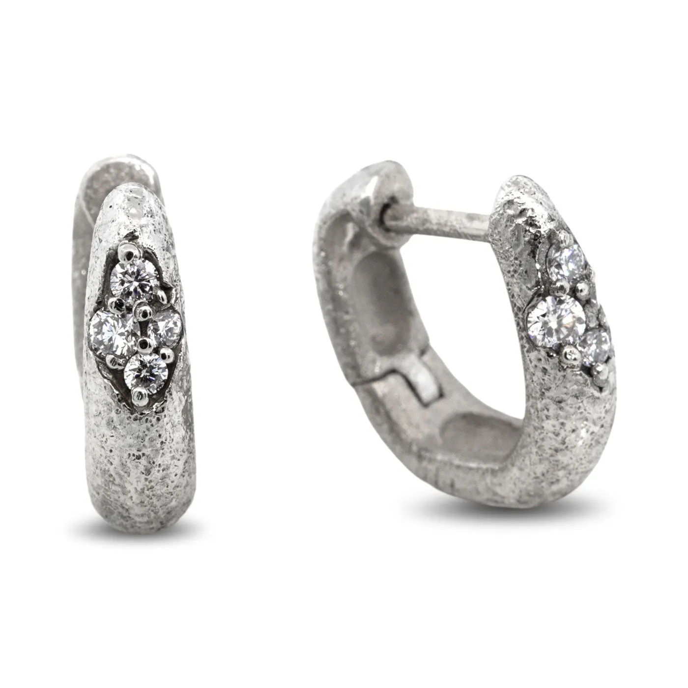 Ancient Hinged Hoop Diamond Earrings in 14k white gold