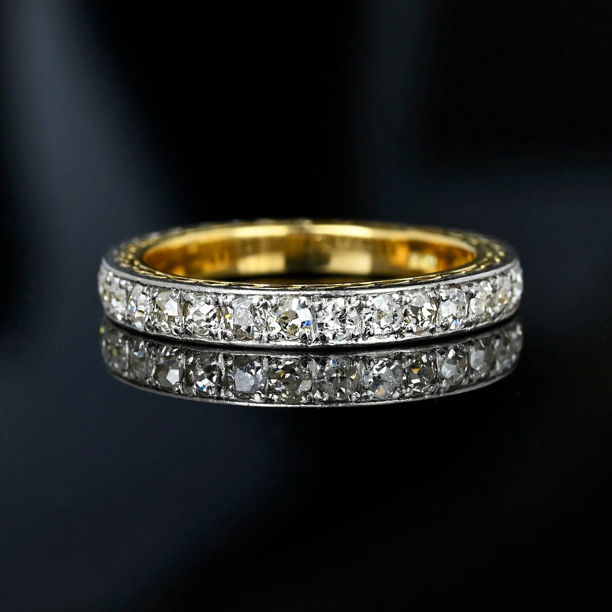 Art Deco Platinum & 18K Gold Mine Cut Diamond Ring Band