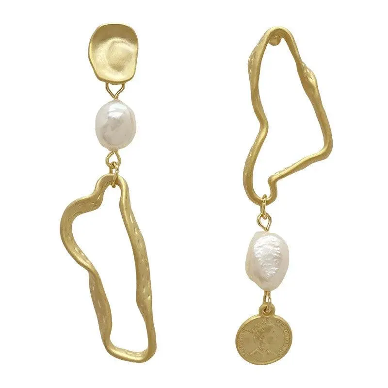 Asymmetric Long Baroque Pearl Stud Earring Charm - A987 Jewelry