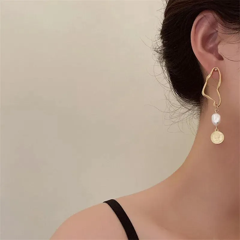 Asymmetric Long Baroque Pearl Stud Earring Charm - A987 Jewelry