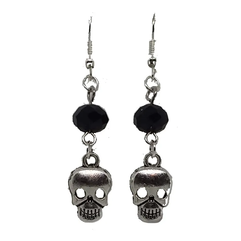 AVBeads Jewelry Charm Earrings Dangle Silver Hook Beaded Black Skull