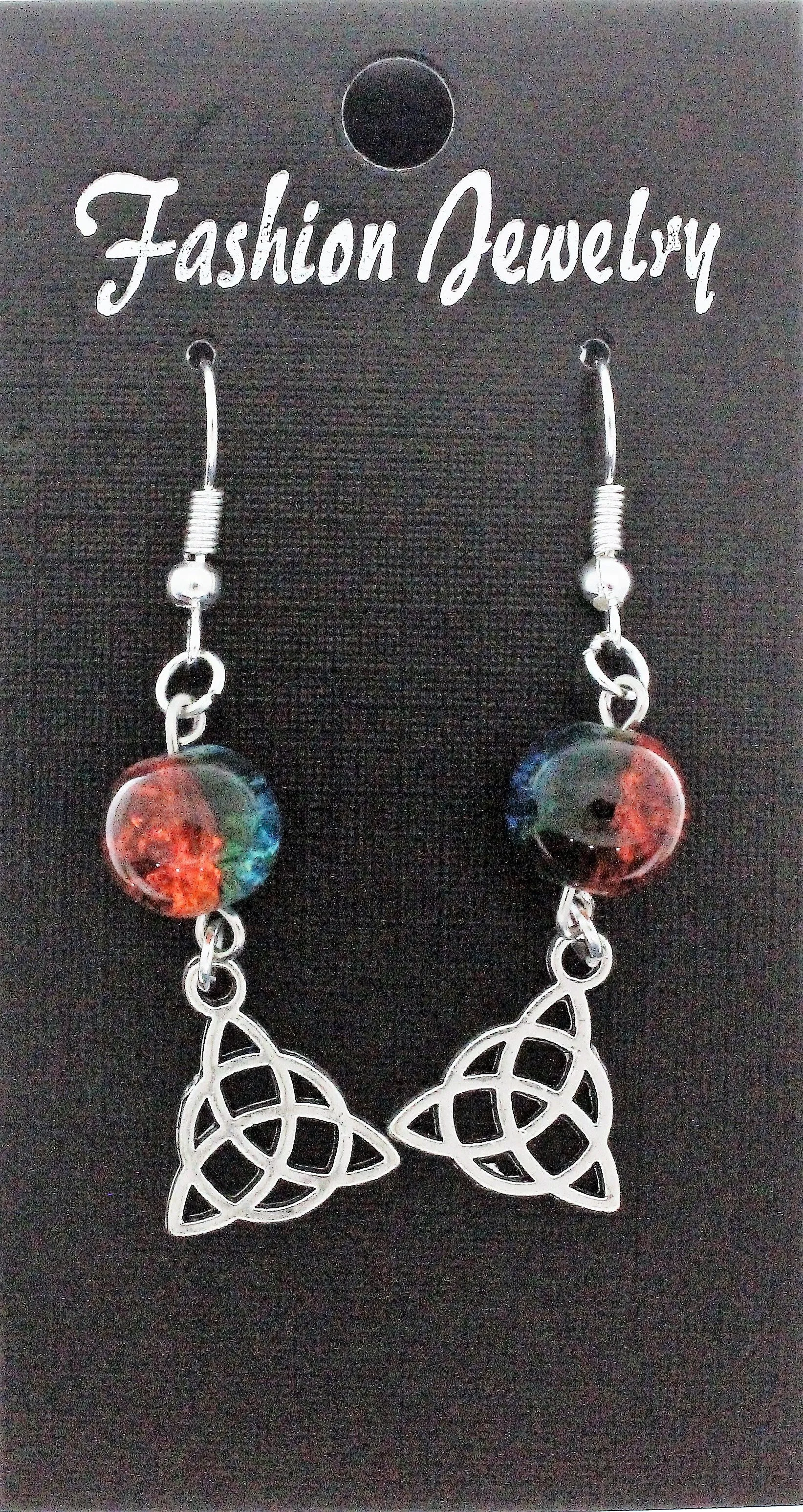 AVBeads Jewelry Charm Earrings Dangle Silver Hook Beaded Blue Orange Triquetra