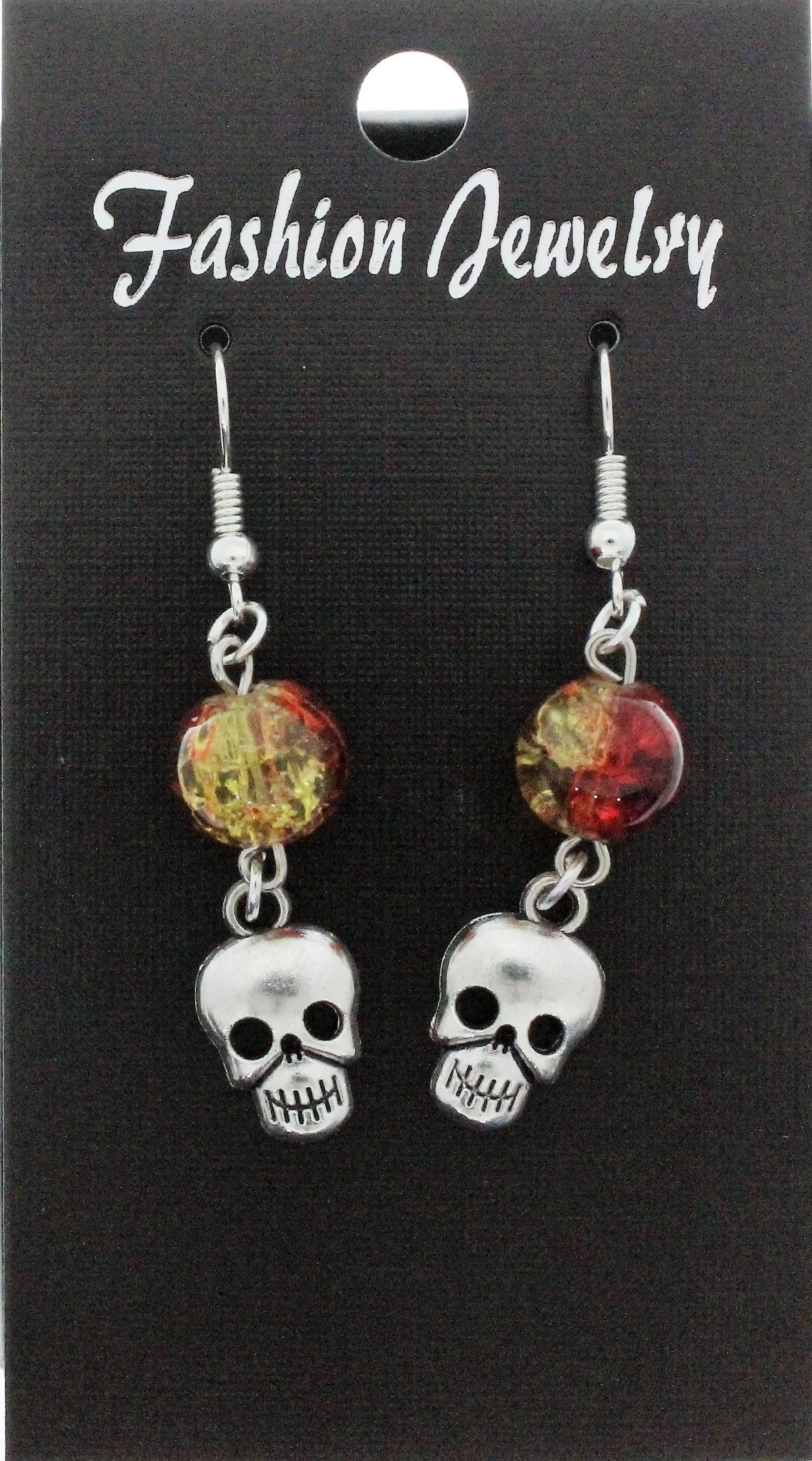 AVBeads Jewelry Charm Earrings Dangle Silver Hook Beaded Red Yellow Skull