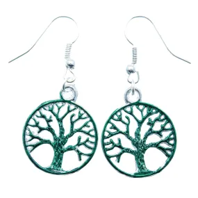 AVBeads Jewelry Charm Earrings Dangle Silver Hook Tree of Life Green