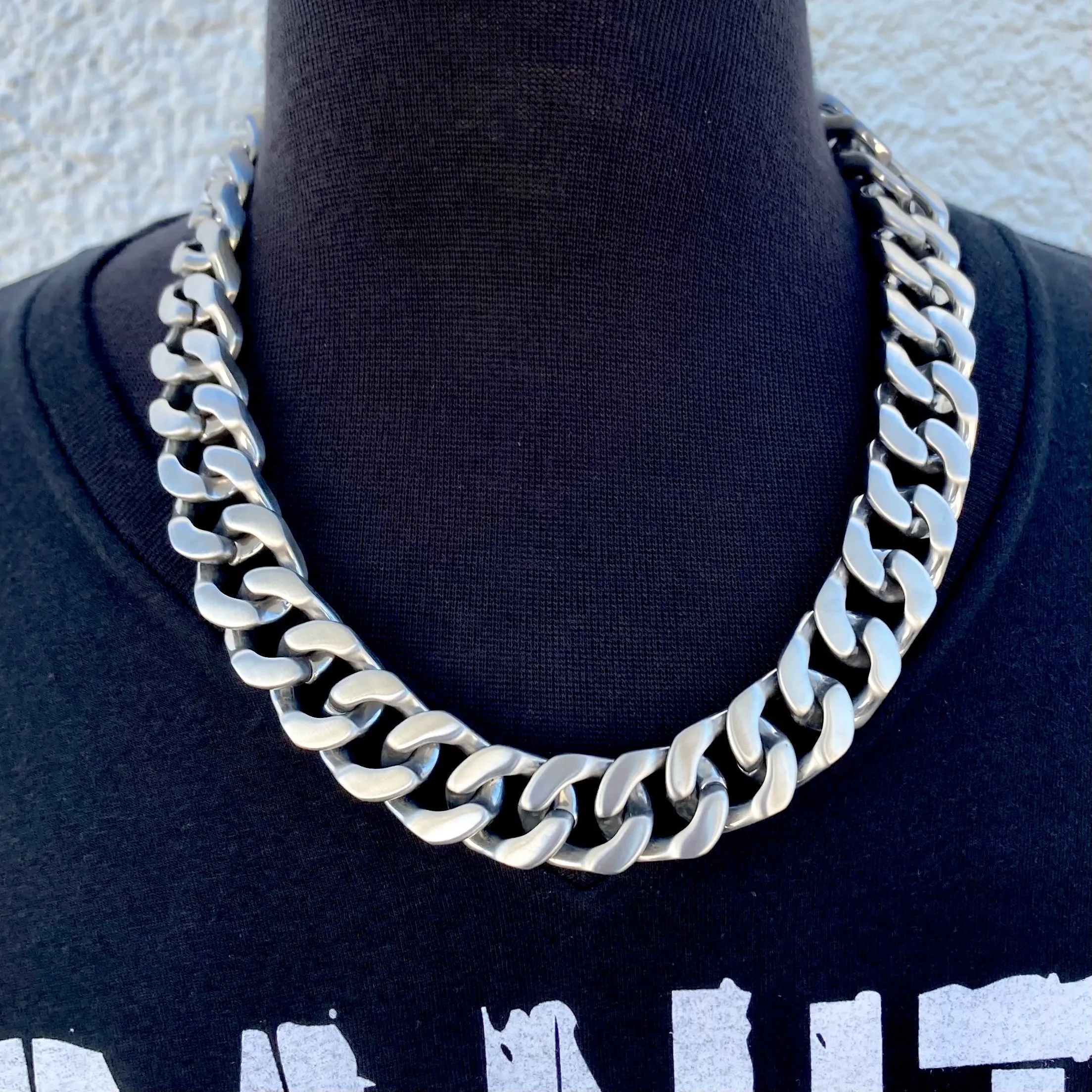 Bagger Necklace - EASY BIKER - Brushed Cuban Link - 3/4 Inch wide CEB2