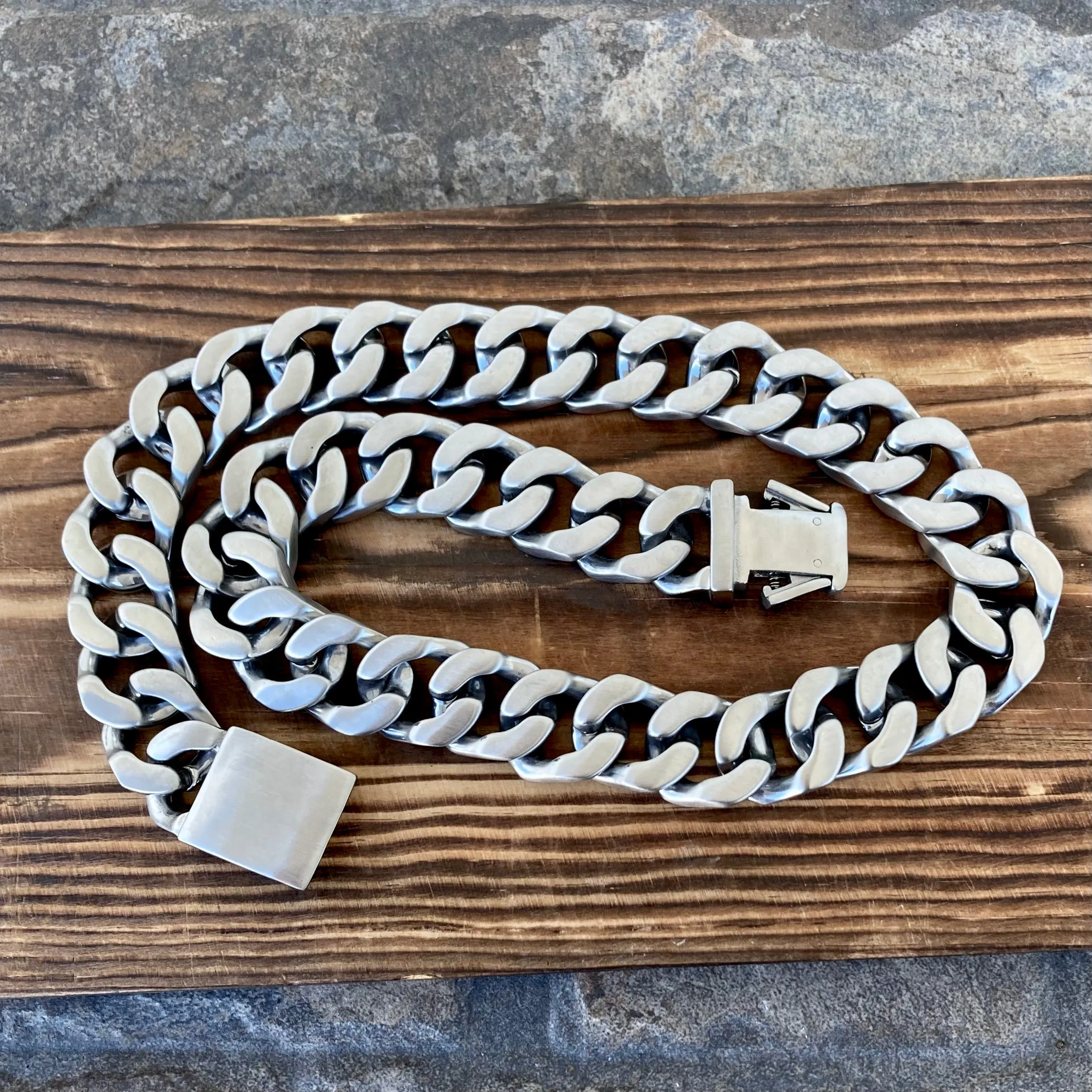 Bagger Necklace - EASY BIKER - Brushed Cuban Link - 3/4 Inch wide CEB2