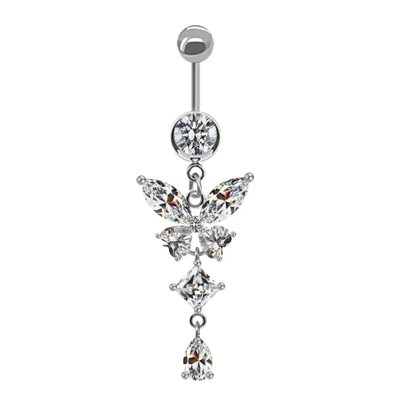 Belly Ring - Butterfly Cubic Zirconia Dangle