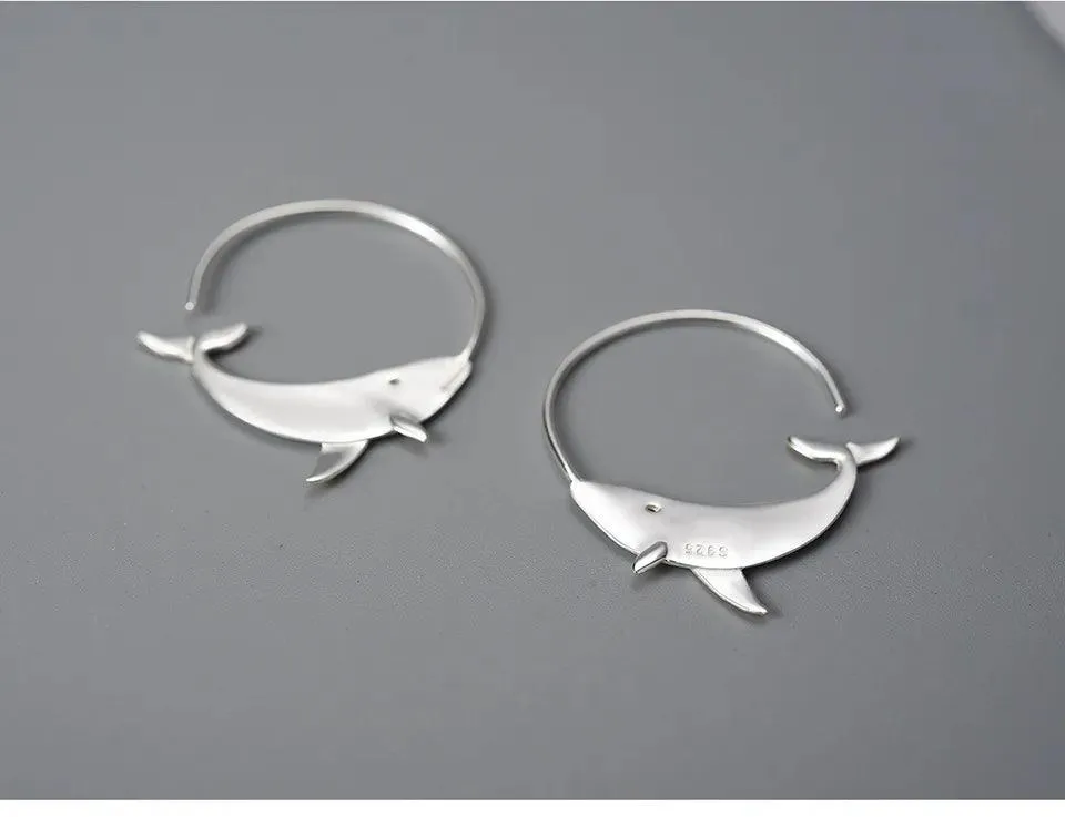 Big Whale LFJC0013 Hoop Earring Charm Jewelry 925 Sterling Silver