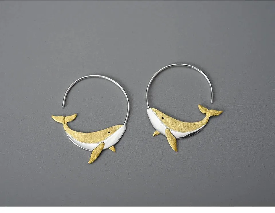 Big Whale LFJC0013 Hoop Earring Charm Jewelry 925 Sterling Silver