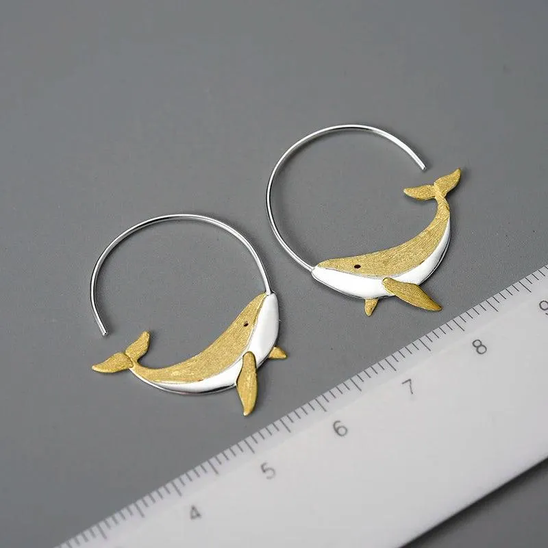 Big Whale LFJC0013 Hoop Earring Charm Jewelry 925 Sterling Silver