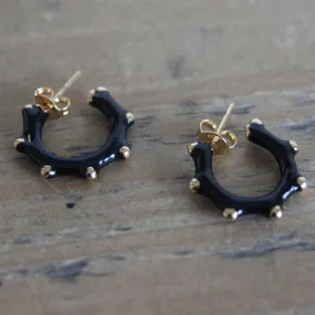 Black Enamel  Hoop Earrings