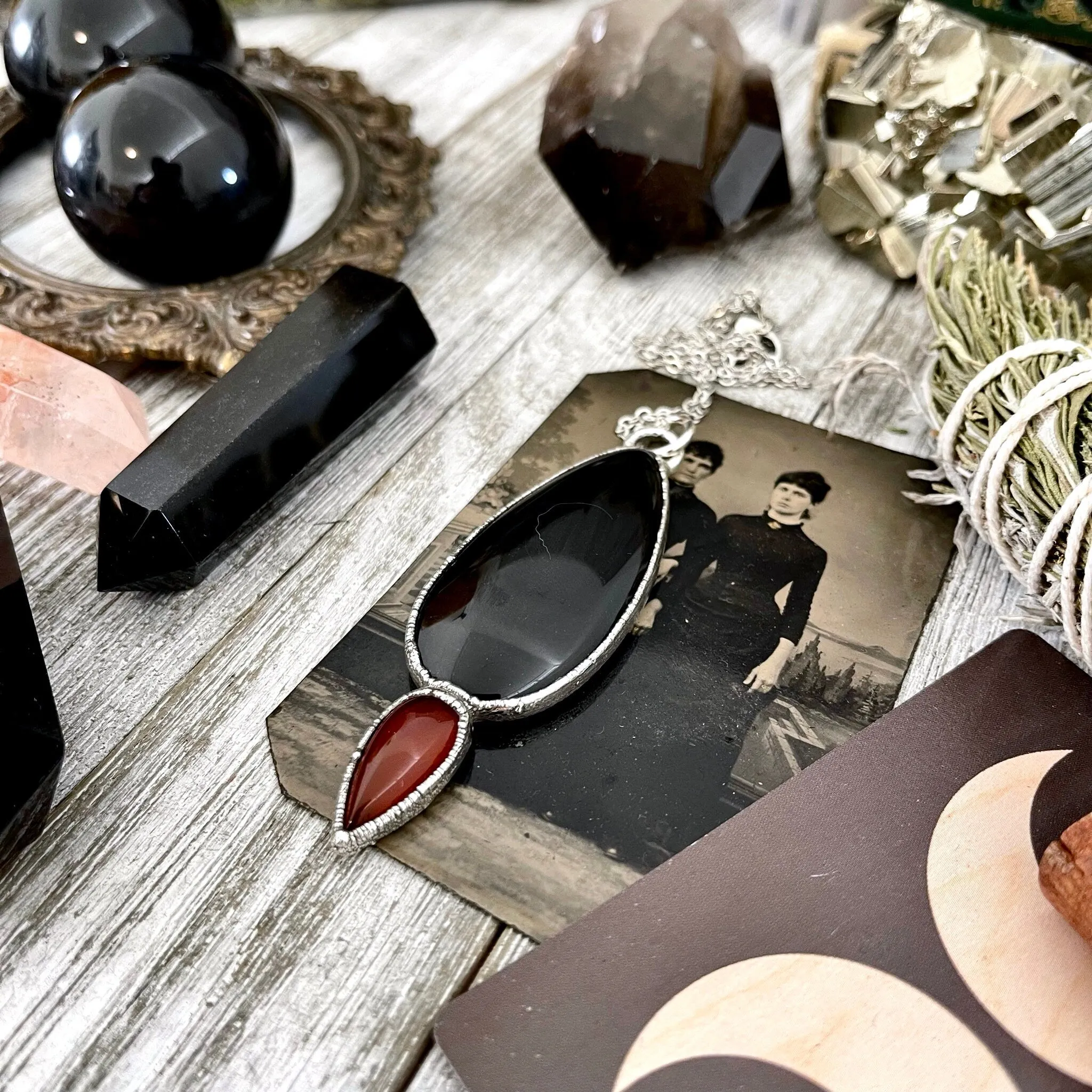 Black Onyx and Red Carnelian Necklace  / Crystal Necklace